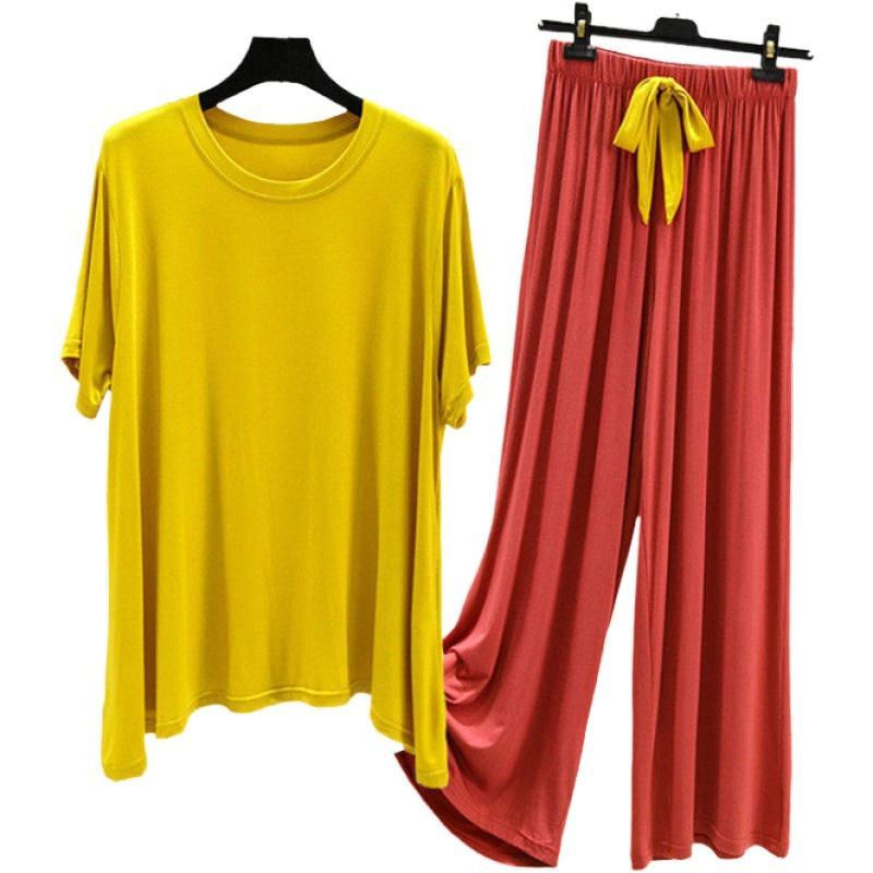 Women's Summer Set: Loose-Fit Short-Sleeve Top + Pants—A Simple, Lightweight Two-Piece Loungewear Set