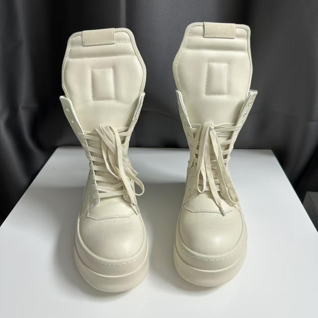 Thick Sole 7cm Flat Cowhide Euro Trainer  Handmade Rock High Street Zipper Quality Boots