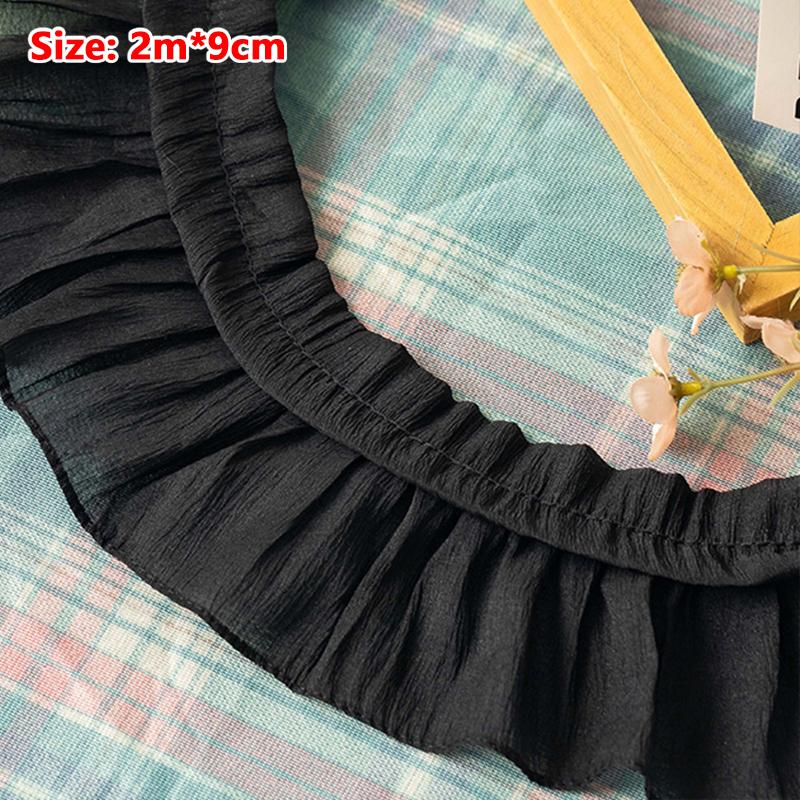 2M Chiffon Plissee Spitze Fransen 9/10/12CM Bandbesatz Zum Nähen Handarbeit Zubehör Röcke Kleidung DIY Basteln