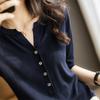 New Summer New V-neck Loose Top Medium Sleeve Knitted Sweater Women's T-shirt
