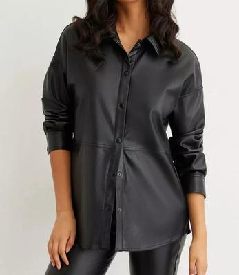 Handmade Genuine Lambskin Leather Soft Women's Black Shirt Casual Stylish Biker
