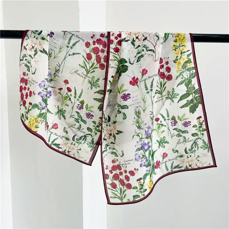 35*140cm Large Decorative Scarf Beautiful Floral Pattern Scarf for Woman Spring Summer Sun Protective Wrap