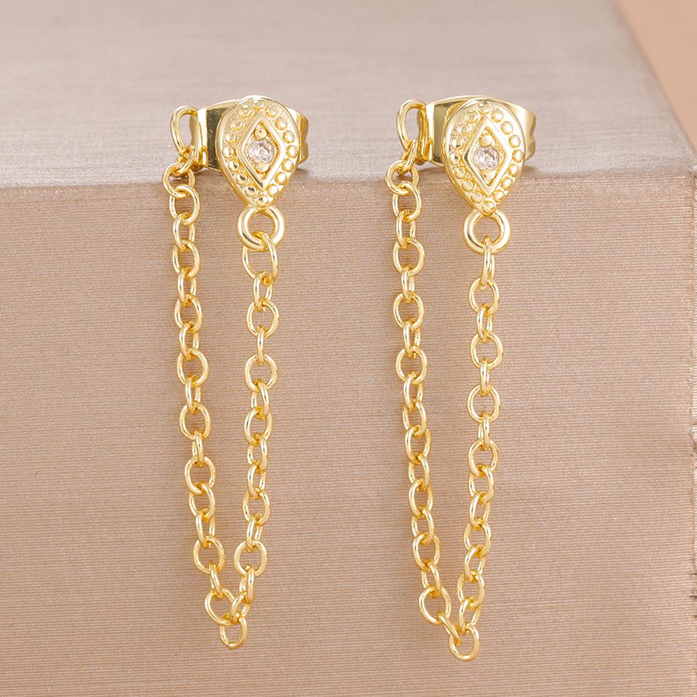 Vintage Fashion Zircon Star Hoop Earrings For Women French Design 14K Gold Plated Chain Earring Punk Cartilage Piercing Jewelry