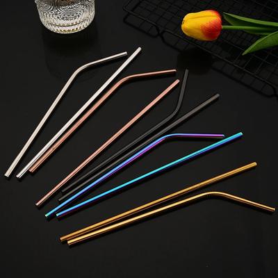 Eco-friendly Reusable Gold Straw Set Stainless Steel Straw Straight Bent Drinking Straw With Cleaning Brush Home Bar Accessory