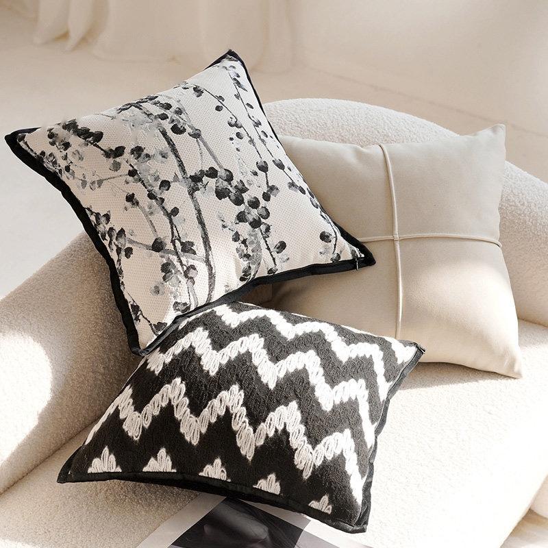 Black & White Modern Throw Pillow Covers Set - Neutral Abstract Striped & Plush Cushion Covers for Living Room Sofa Decor