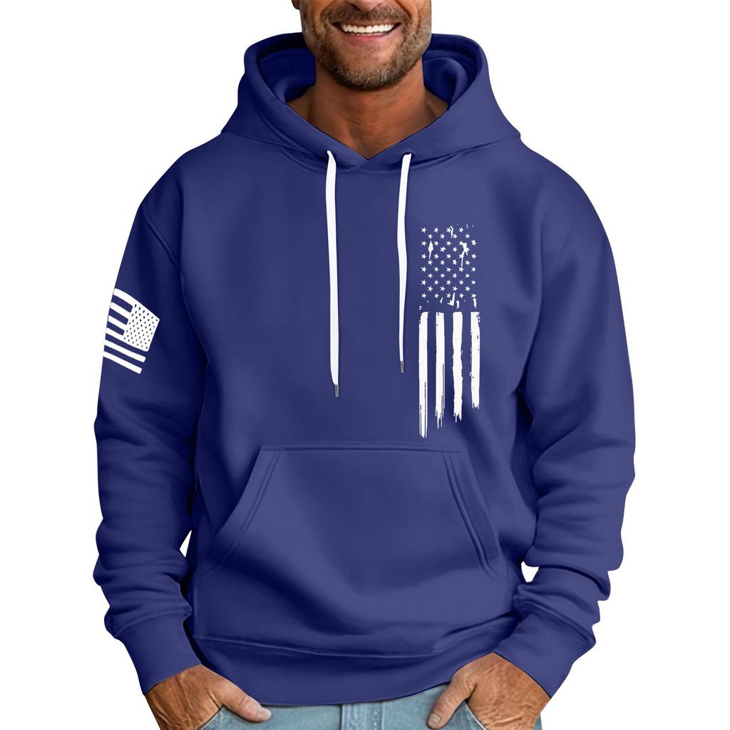 Men's Loose Flag Printed Hooded Sweatshirt Men's Casual Fashion Sports Sweatshirt