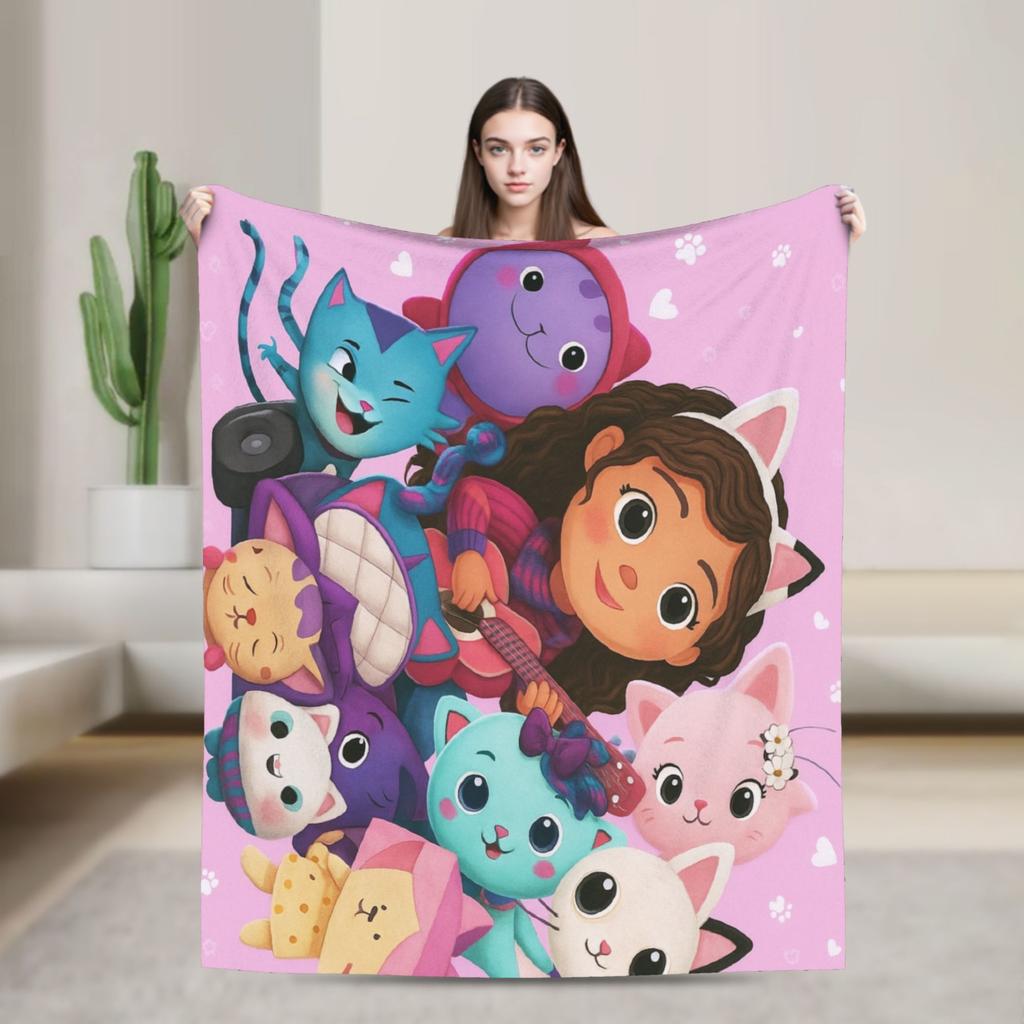 G-Gabby’s Dollhouseds Plush  Warm Soft Blanket  Children Plush Throw Blanket Print Couch Chair Flannel Bedspread Sofa Bed Cover