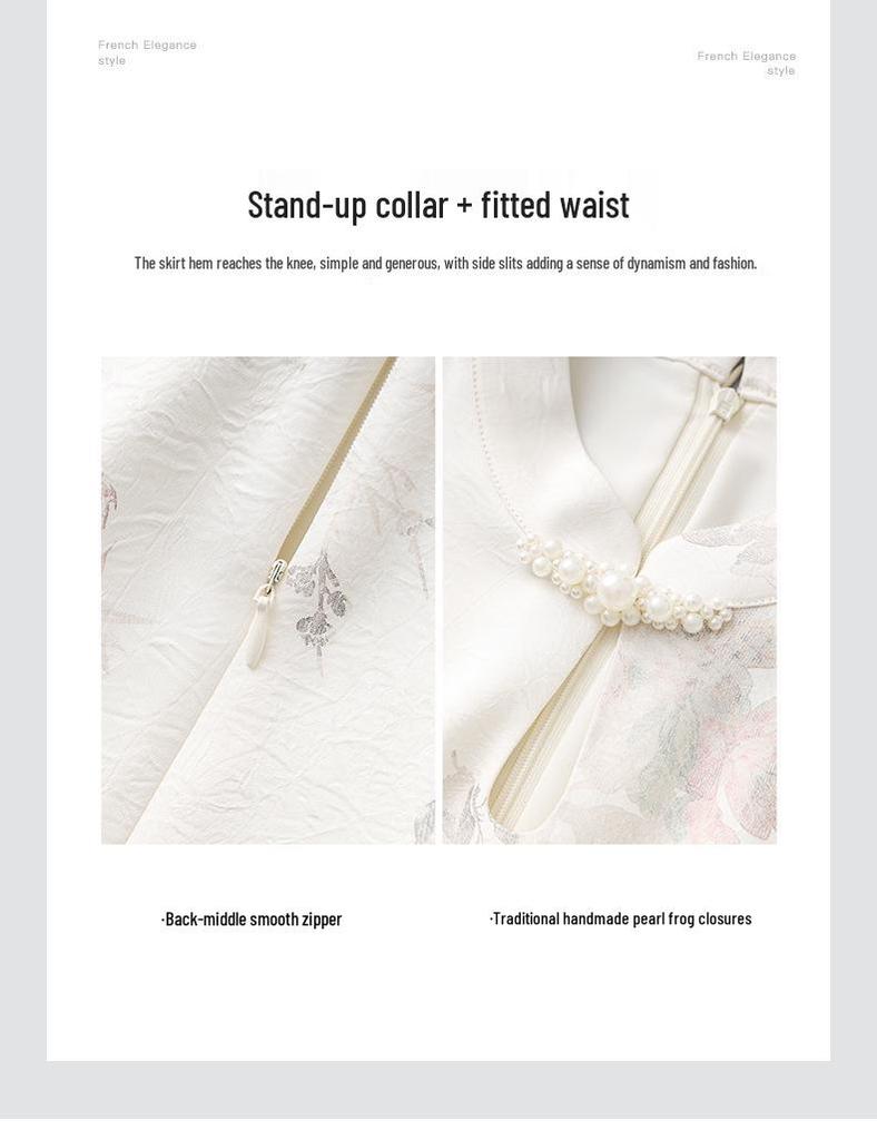Women's Summer Pearl Frog Button Qipao Dress - New Chinese Style Print with Stand Collar
