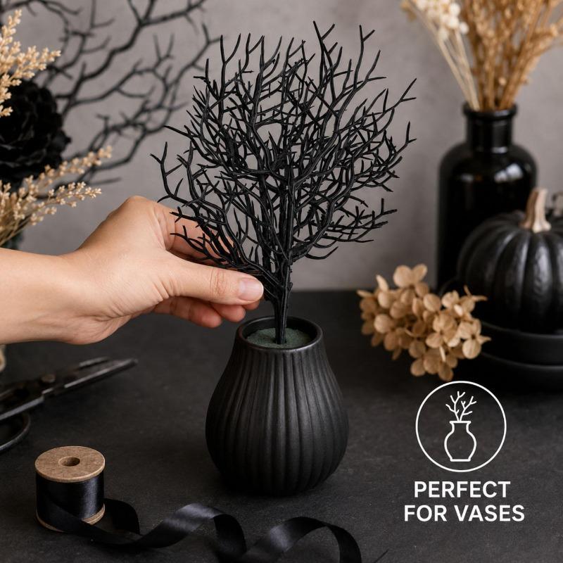 Artificial Black Branches Halloween Fake Leaves Stem Plants Flower Home Decoration Halloween Theme Branch Party Decor Supplies