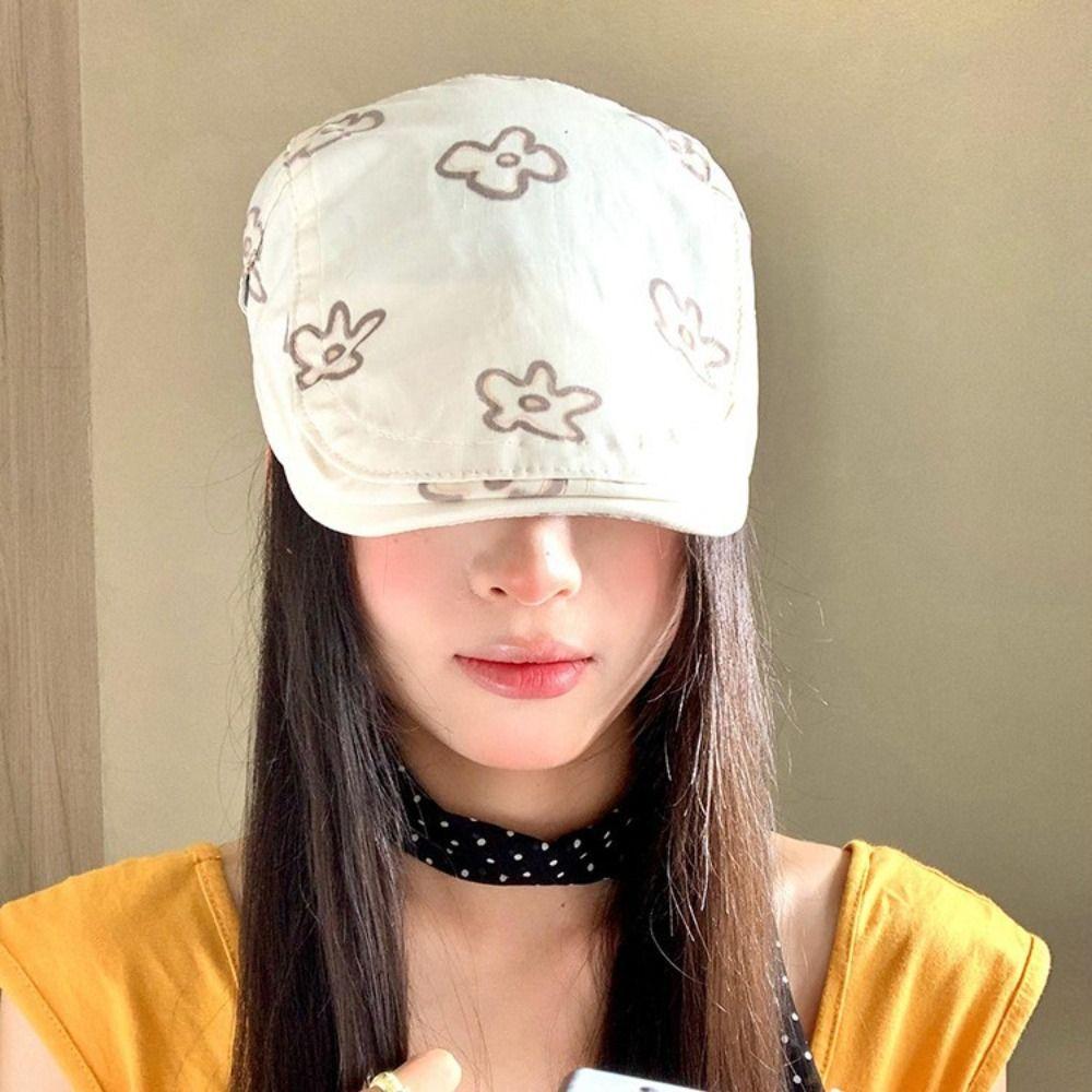 Cartoon Flower Beret Sweet Y2k Painter Hat Fashion Octagonal Hat  Streetwear