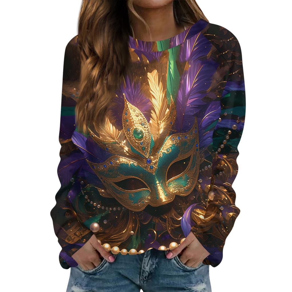 Round Neck Long Sleeve Sweatshirts For Women Print Graphic Top Casual Basic Tops Pullover