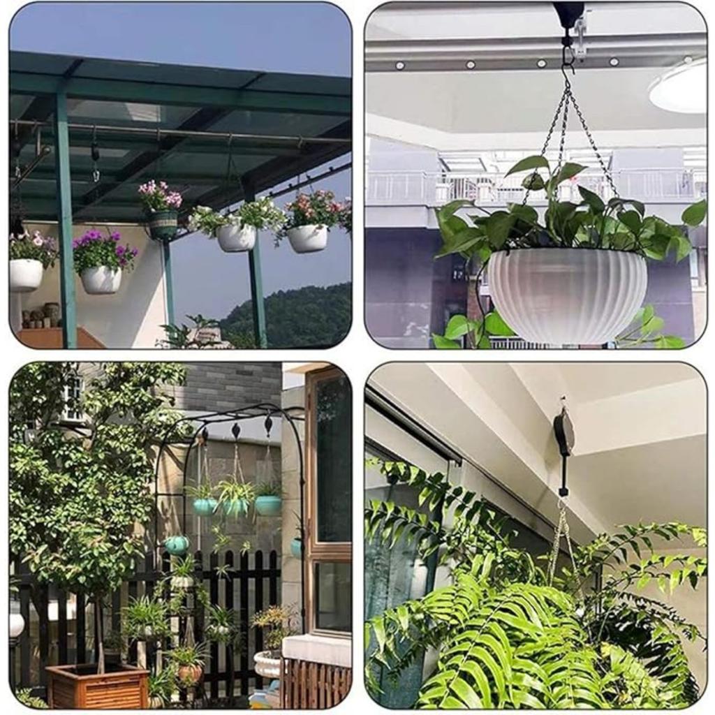 3 PCS Plant Pulley Hanger with Metal Ceiling Plant Hooks Retractable Plant Hook Pulley Adjustable Plant Hanging Pulleys for Garden Baskets Bird Feeder