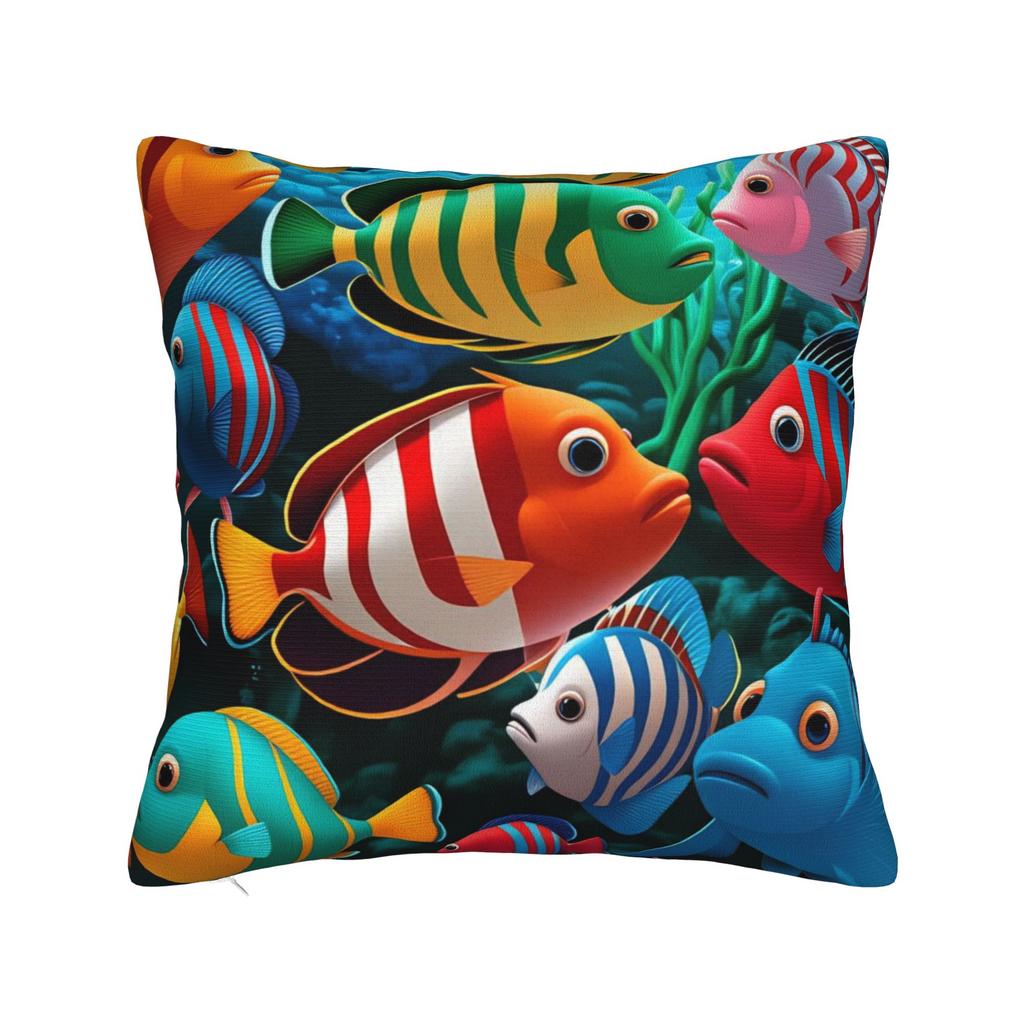 Pillow Case Beautiful Underwater World Colorful Fish Comfy Pillow Cover For Couch Sofa Bedroom Kawaii Pillowcases