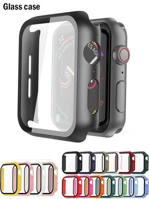 Gehärtetes Glas+Hülle für Apple Watch Case Serie 9 8 7 6 5 se Displayschutzfolie für IWatch 45mm 44mm 40mm 41mm Zubehör