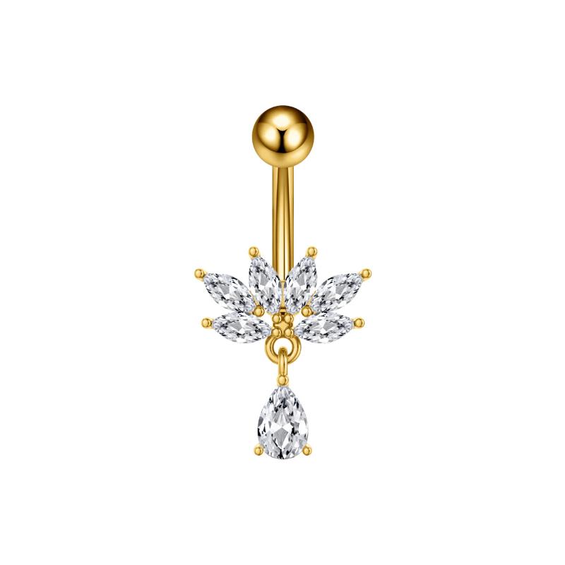 Zircon Heart Belly Button Ring For Women Girls Body Piercing Stainless Steel Navel Ring Beach Jewelry