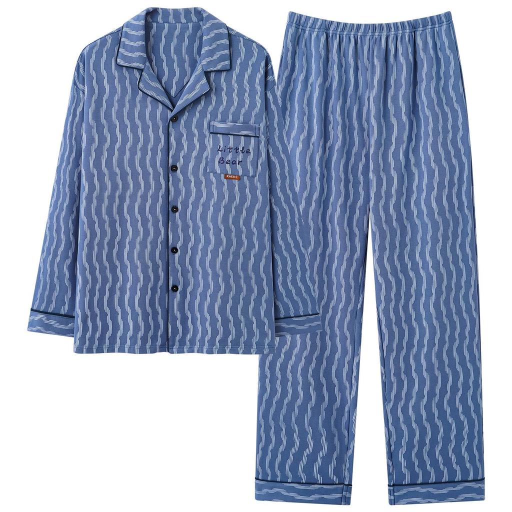 Men's 100% Cotton Striped Long Sleeve Pajamas - Trendy Korean Style for Spring