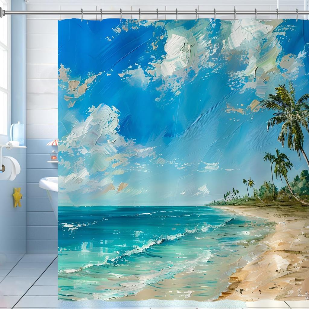 Cute Sea Turtle Shower Curtain Ocean Octopus Fish Shower Curtain for Bathroom Waterproof Fabric Bathroom Curtain with 12 Hooks