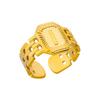 Titanium Steel Simple and Fashionable English Letter Ring Versatile Gold Chain Opening Adjustable Ring Women