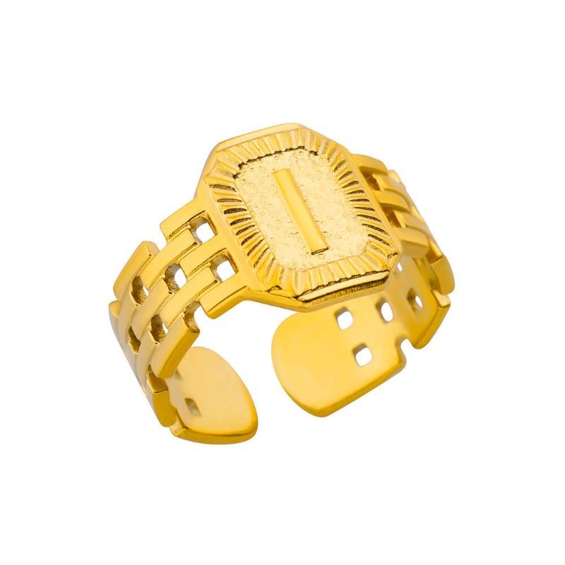 Titanium Steel Simple and Fashionable English Letter Ring Versatile Gold Chain Opening Adjustable Ring Women