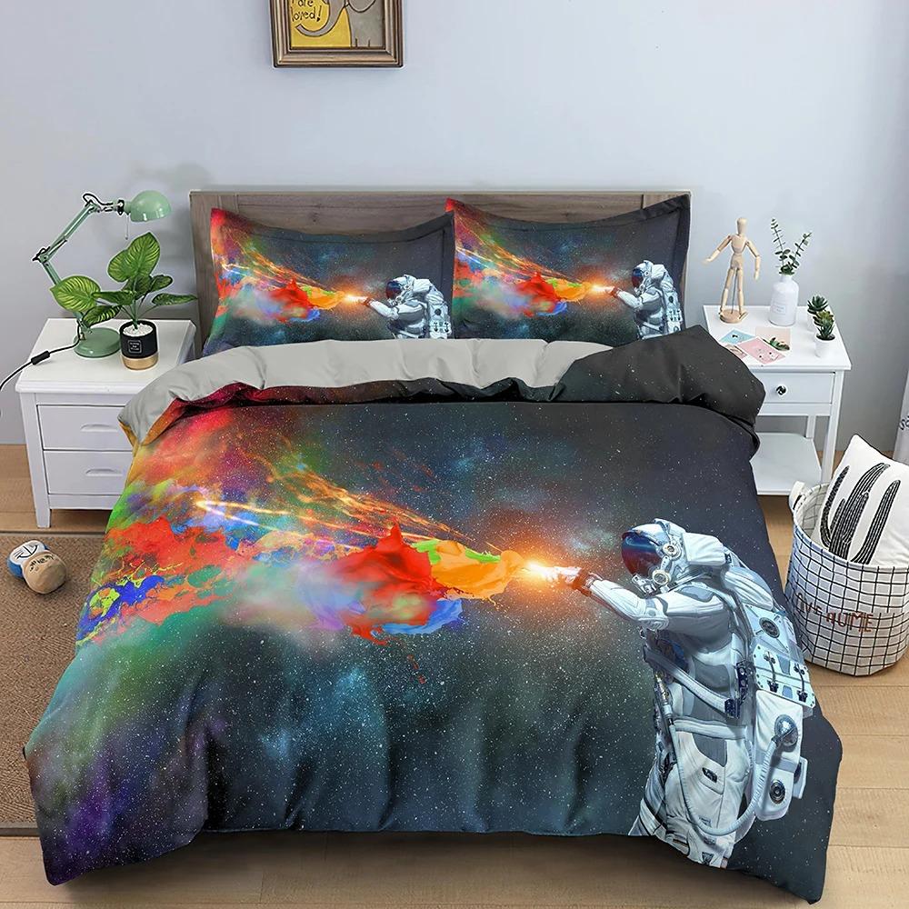 Spaceman Astronaut Bedding Set Boys Girls Twin Queen Size Duvet Cover Pillowcase Bed Kids Adult Fashion Home Textileextile