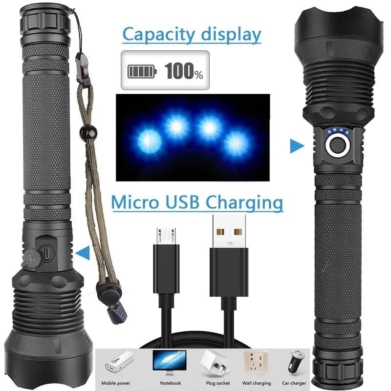 XHP90/XHP70 LED Tactical Flashlight USB Rechargeable Zoomable 5Modes Torch Light Use 26650 Battery Waterproof Handlamp