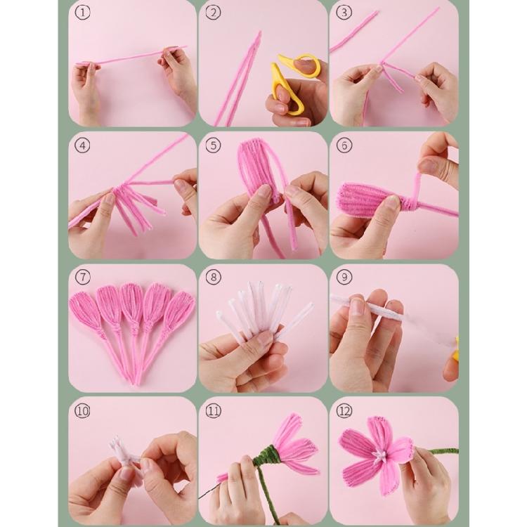 550Pcs Educational Plush Stems Bouquets for Handmade Art Craft Beginner Pipe Cleaners Flower Set for Wedding Decoration