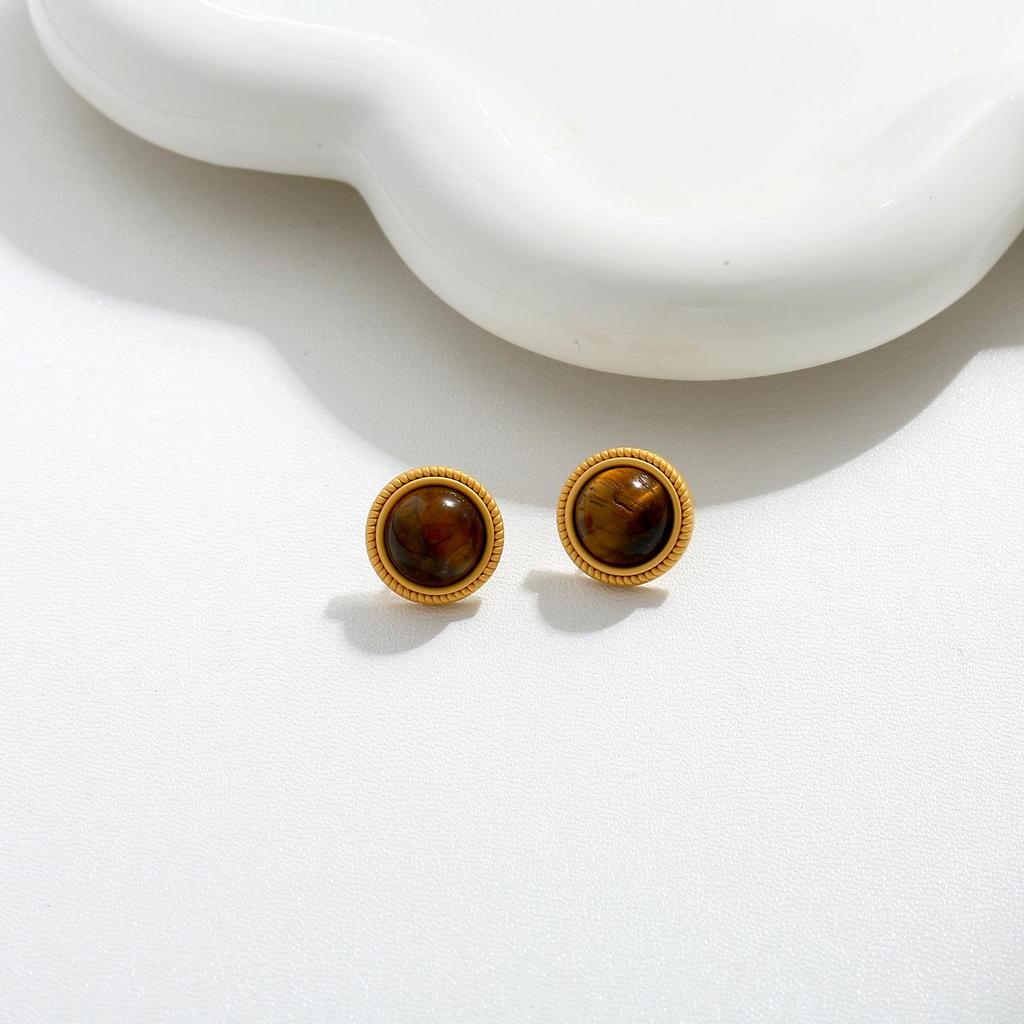 Cercei din Aur Mat de 18K, Ochi de Tigru Maro și Argint Sterling - Stil Palat, Modă High-End