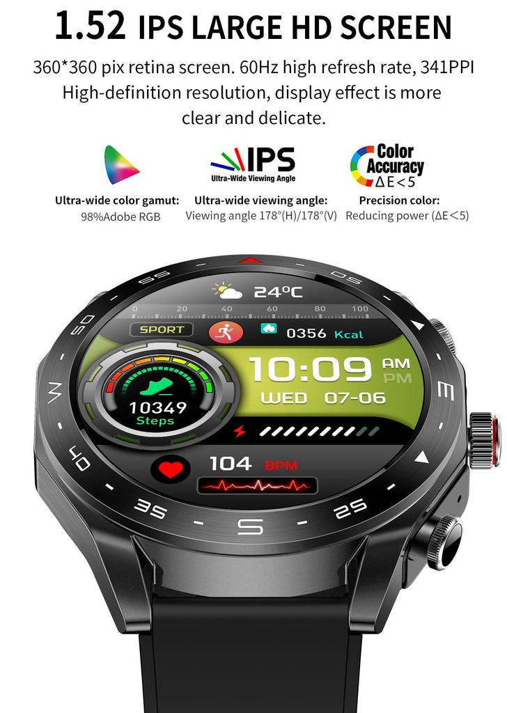 Smartwatch with TWS Bluetooth Earbuds, 1.52'' IPS Screen, Wake-Up Feature, Dual Call, AI Voice T95