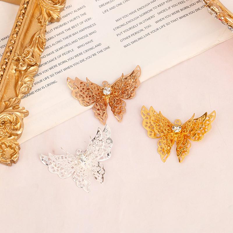 10Pcs 35X25Mm Gold Color/Silver/Bronze Metal  Butterfly Filigree Charm Diy Jewelry Making Accessories Supplies