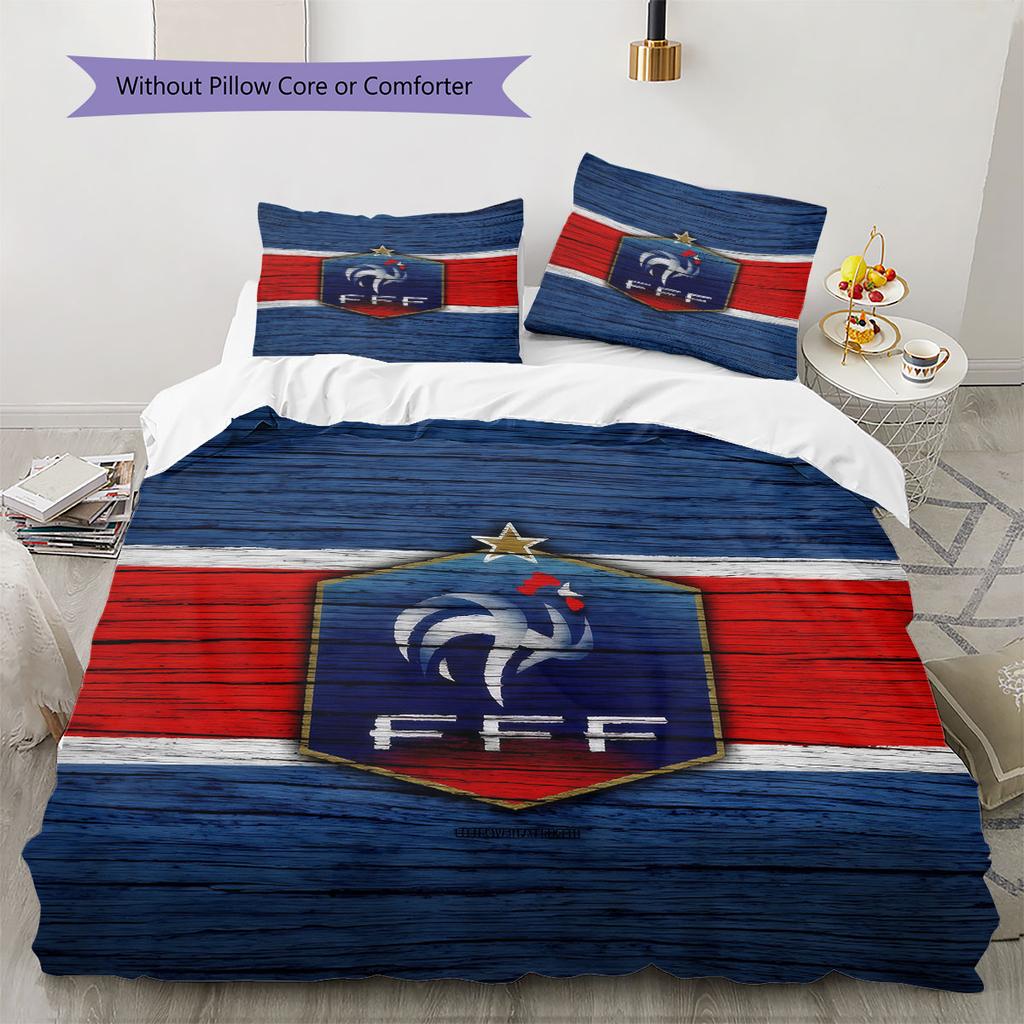Literie à motif de l'équipe de France de football, Ensemble couette Housse de couette Taie d'oreiller Cadeau d'anniversaire pour la maison(1 housse de couette + 2 taies d'oreiller, sans garniture.)