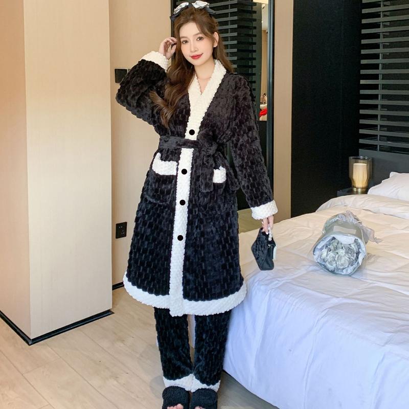 Осенне-зимняя пижама женская коралловая флисовая пижама теплые плюшевые кардиганы халаты фланелевая домашняя одежда красная новогодняя пижама