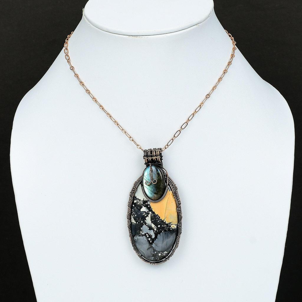 Maligano Jasper Copper Pendant Copper Wire Wrapped Pendant Labradorite Gemstone Pendant Handmade Pendant Gift For Her Copper Design Jewelry