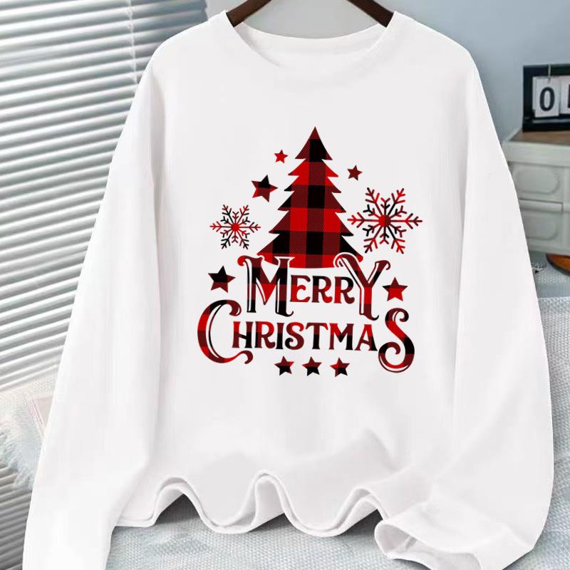 (Asian Size) Tree Sweet Graphic Tee Women Christmas New Year Casual Fashion Top O-neck Clothing Print T Shirt Long Sleeve T-shirts