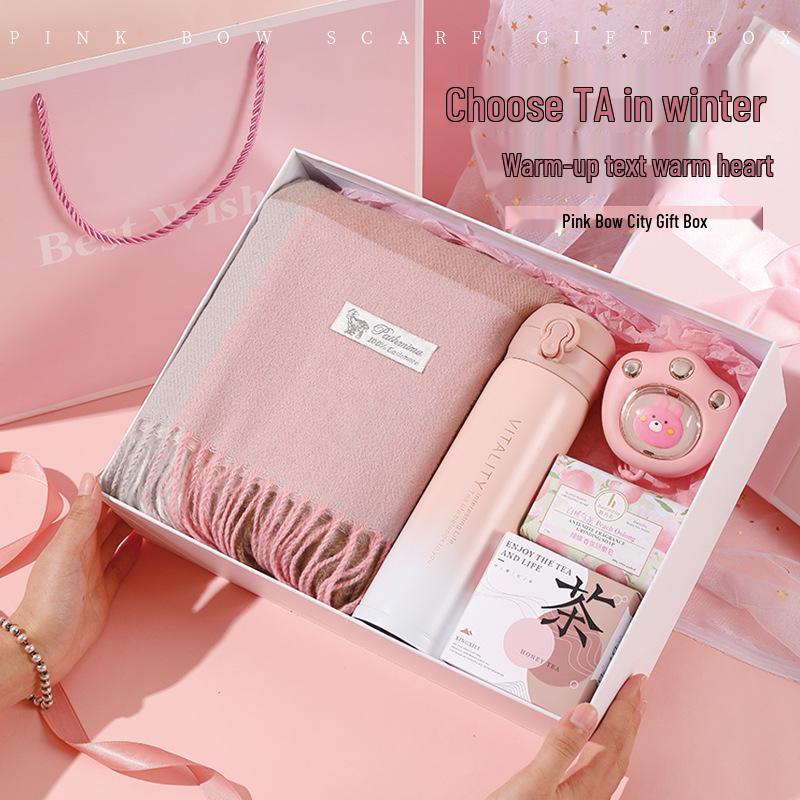 Autumn Winter Gift Set: Scarf & Insulated Cup for Her Birthday