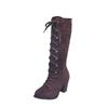 Stivaletti alla caviglia da donna con punta rotonda e tacco grosso, stivali Martin monocolore in stile francese, scarpe casual taglie forti autunno inverno
