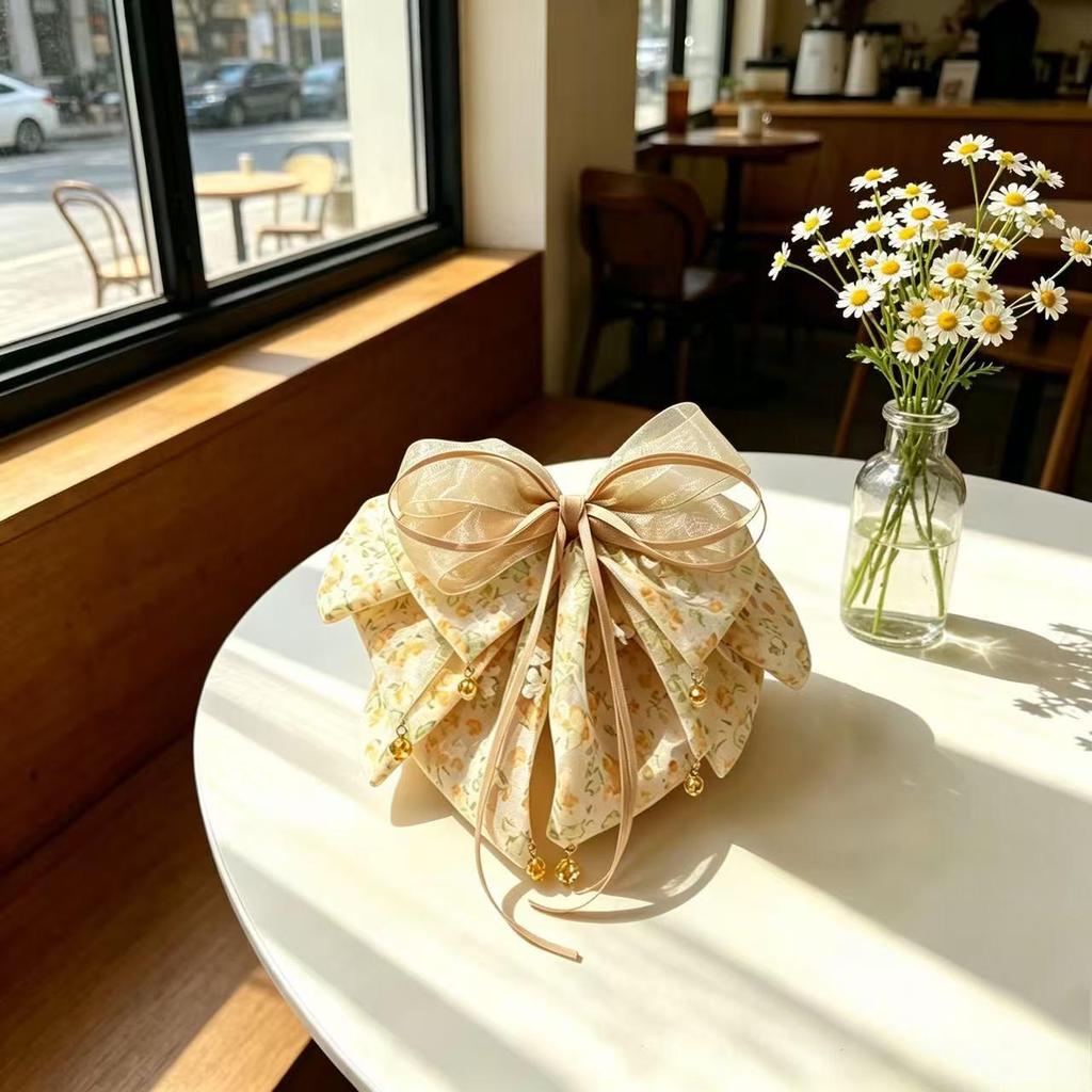 Handmade Chiffon Floral Bow Ponytail Clip for Voluminous Hair