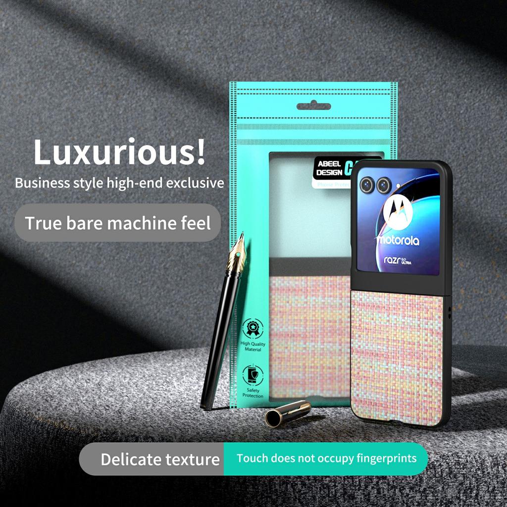 For Motorola Razr 50 5G Case Plaid Texture Leather+PC Phone Cover Black Edge