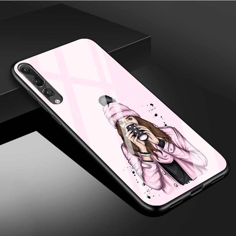 Lady Tempered Glass Phone Case For Huawei P20 P30 P40 P40 Lite Pro Psmart Mate 20 30 Cover Shell