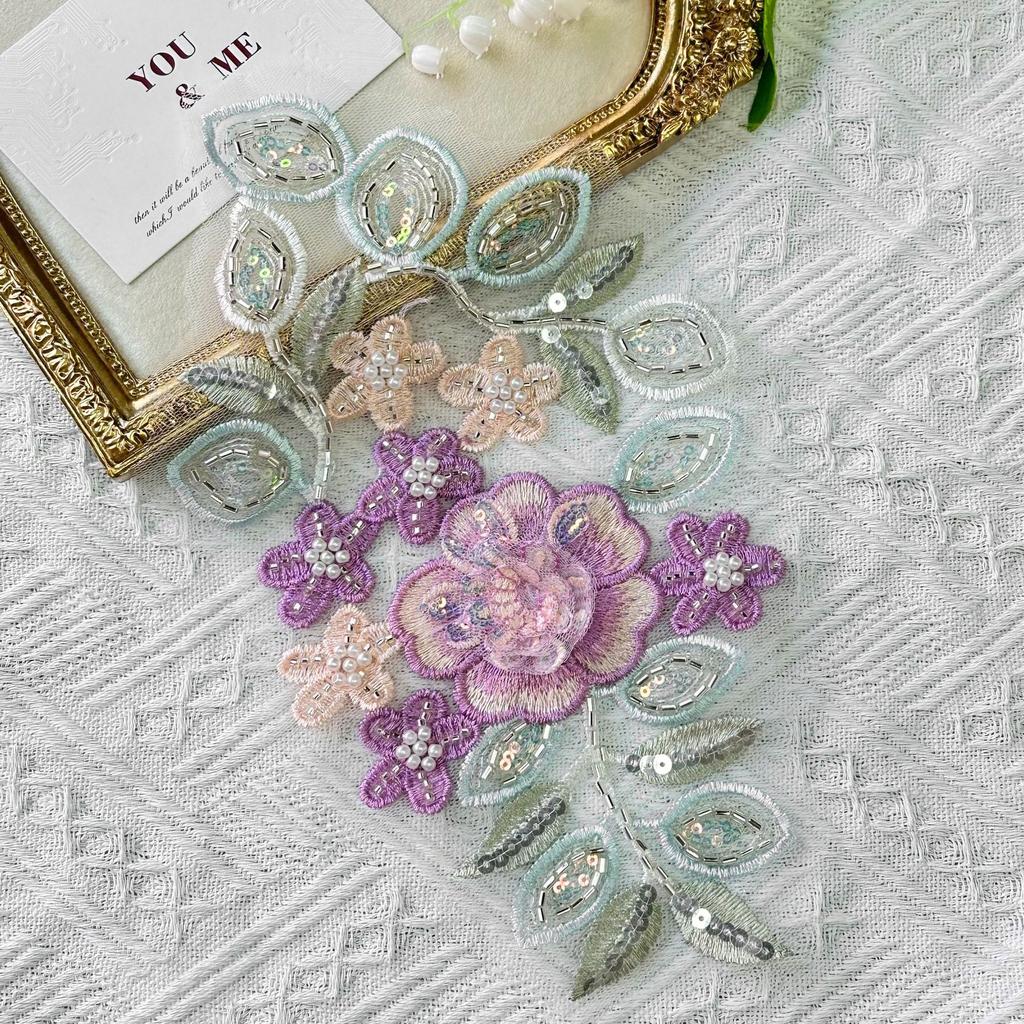 Exquisite Ethnic Style Colored Bead Sequins Embroidered Cloth Stickers Hanfu Cheongsam Horse Face Skirt Clothing Accessories Decorative Accessories