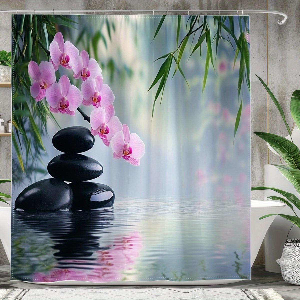 

1Pc Exquisite Pebble Hot Spring Theme 2 Digital Printed Shower Curtain, Polyester Fabric With Hooks, Fashion Curtain Theme, Wove W60H190(CM)-1 Pcs