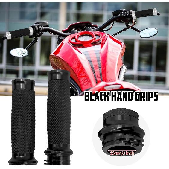 HDBUBALUS Motorcycle Black Hand Grips 1 Inch Handlebar Grips Universal Fit for Harley Softail Touring Dyna Sportster XL883 1200 XR VRSC