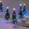 Mini Christmas Trees With LED Light Decor Tabletop Crafting DIY Christmas Gift Green Brush Trees Plastic Winter Snow Ornamen17cm
