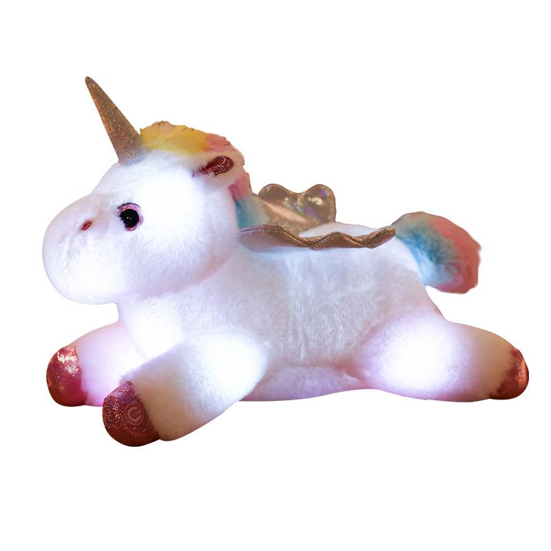 Păpușă Unicorn Luminoasă Colorată Jucărie de Pluș Culcată Înger Micul Pegasus Pernă Decorativă Păpușă pentru Copii