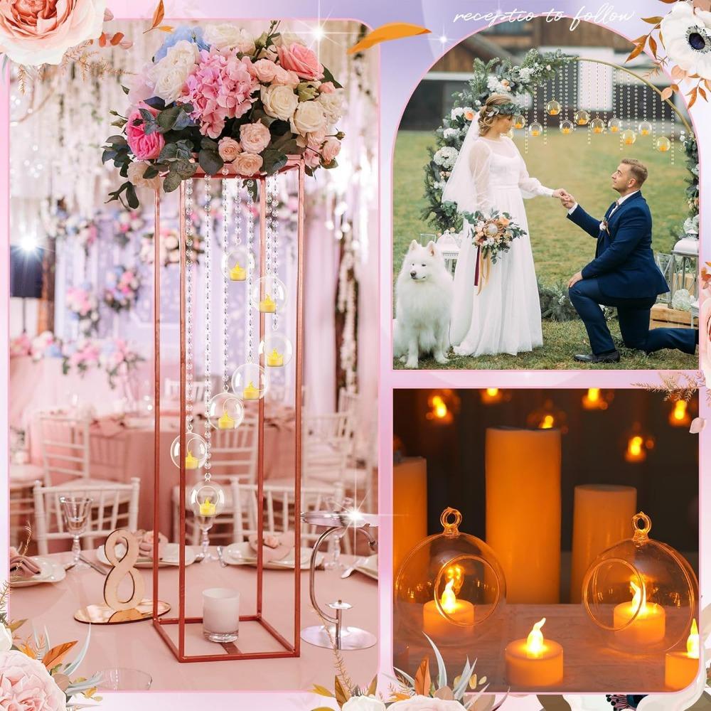 6/12Pcs Transparent Glass Candle Holder Flower Hanging Ball Vase Terrarium Tea Light Candlestick For Home Wedding Party Decor