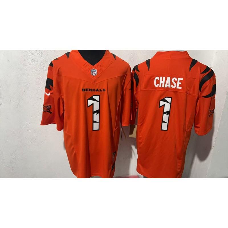 Cincinnati Bengals Chase 1 NFL Vyšívaný dres Pánská fotbalová uniforma Fanouškovské oblečení Bílá Černá Oranžová Edice
