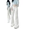White Low-Waist Micro-Flare Wide-Leg Jeans for Women, Spring/Autumn Style, Versatile Floor-Length Trousers.