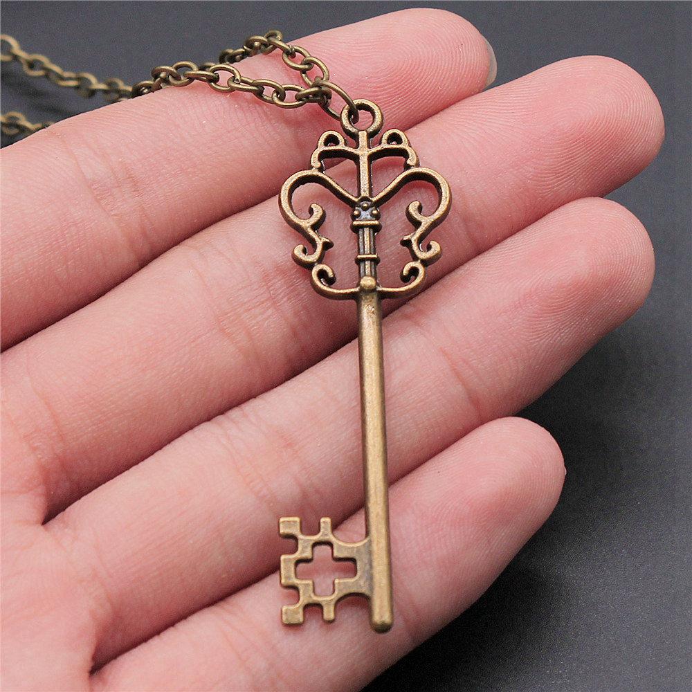 Openwork Resin Photo Frame Geometric Keys Pendant Antique Bronze Silver Metal Friend Collar Necklace
