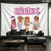 Růžová nástěnná tapiserie Roblox, estetická látková deka s potiskem, vhodná do ložnice, obývacího pokoje a pro domácí dekoraci.