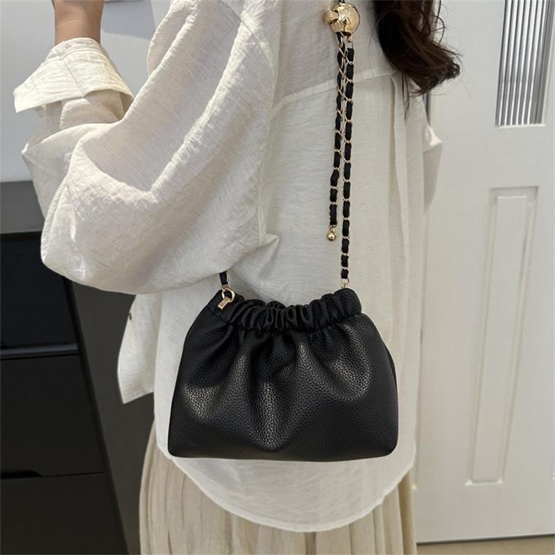Women Chain Shoulder Bag Girly  Pu Crossbody Tote Bag Commuter Bucket Bag Casual Pleated Hobo Bag Satchel Sling Bag Gifts