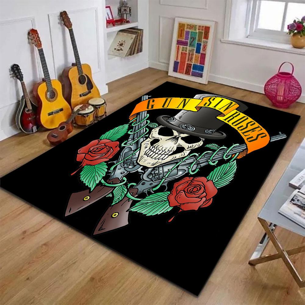 Skull with Guns and Roses Design Patterned Carpet, Suitable As a Non Slip Play Mat for the Living Room and Bedroom Sofa